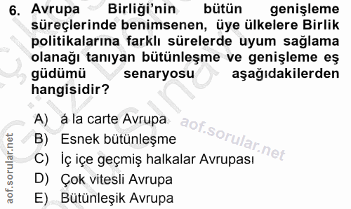 6. soru: Avrupa Birliği'nin bütün genişleme süreçlerinde benimsenen, üye ülkelere Birlik politikalarına farklı sürelerde uyum…