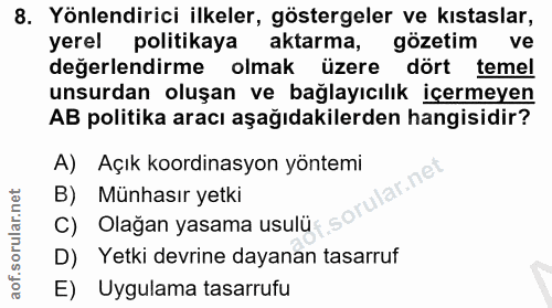 8. soru: Yönlendirici ilkeler, göstergeler ve kıstaslar, yerel politikaya aktarma, gözetim ve değerlendirme olmak üzere dört t…