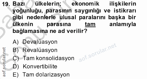 19. soru: Bazı ülkelerin; ekonomik ilişkilerin yoğunluğu, parasının saygınlığı ve istikrarı gibi nedenlerle ulusal paralarını b…