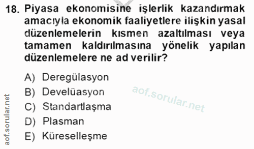 18. soru: Piyasa ekonomisine işlerlik kazandırmak amacıyla ekonomik faaliyetlere ilişkin yasal düzenlemelerin kısmen azaltılmas…