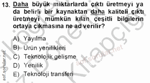 13. soru: Daha büyük miktarlarda çıktı üretmeyi ya da belirli bir kaynaktan daha kaliteli çıktı üretmeyi mümkün kılan çeşitli b…
