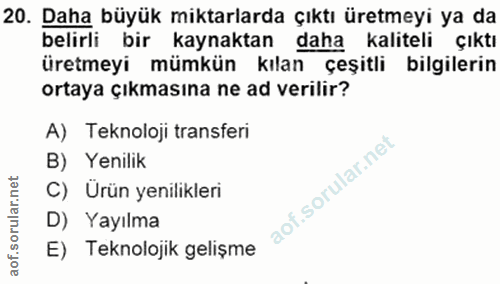 20. soru: Daha büyük miktarlarda çıktı üretmeyi ya da belirli bir kaynaktan daha kaliteli çıktı üretmeyi mümkün kılan çeşitli b…