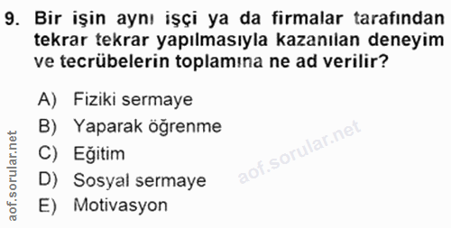 9. soru: Bir işin aynı işçi ya da firmalar tarafından tekrar tekrar yapılmasıyla kazanılan deneyim ve tecrübelerin toplamina n…