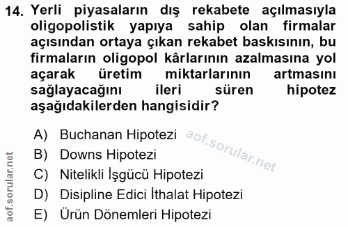 14. soru: Yerli piyasaların dış rekabete açılmasıyla oligopolistik yapıya sahip olan firmalar açısından ortaya çıkan rekabet ba…