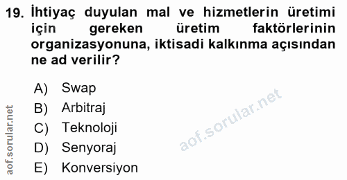 19. soru: İhtiyaç duyulan mal ve hizmetlerin üretimi için gereken üretim faktörlerinin organizasyonuna, iktisadi kalkınma açısı…