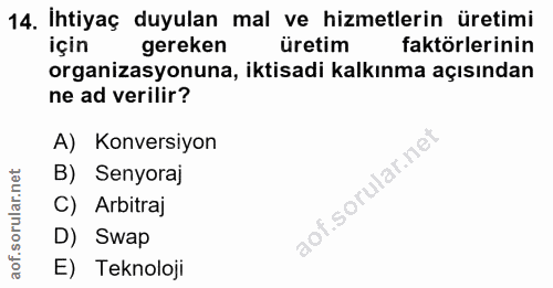 14. soru: İhtiyaç duyulan mal ve hizmetlerin üretimi gereken üretim faktörlerinin organizasyonuna, iktisadi kalkınma açısından…