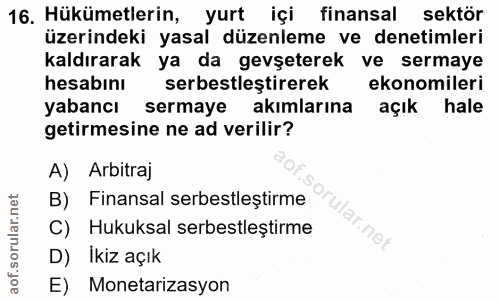 16. soru: Hükümetlerin, yurt içi finansal sektör üzerindeki yasal düzenleme ve denetimleri kaldırarak ya da gevşeterek ve serma…