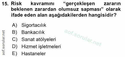 15. soru: Risk kavramını "gerçekleşen zararın beklenen zarardan olumsuz sapması" olarak ifade eden alan aşağıdakilerden hangisi…