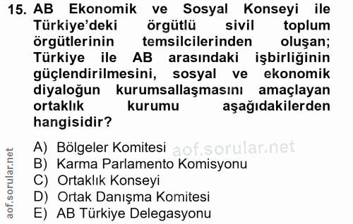 15. soru: AB Ekonomik ve Sosyal Konseyi ile Türkiye'deki örgütlu sivil toplum örgütlerinin temsilcilerinden oluşan; Türkiye ile…