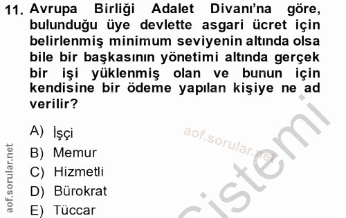 11. soru: Avrupa Birliği Adalet Divanı'na göre, bulunduğu üye devlette asgari ücret için belirlenmiş minimum seviyenin altında…