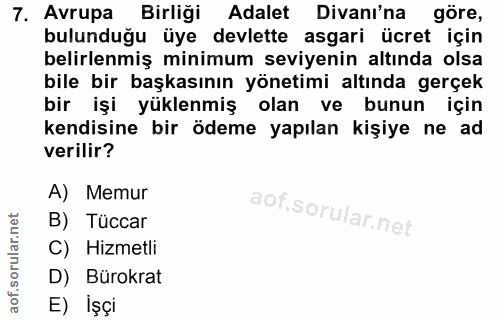 7. soru: Avrupa Birliği Adalet Divanı'na göre, bulunduğu üye devlette asgari ücret için belirlenmiş minimum seviyenin altında…