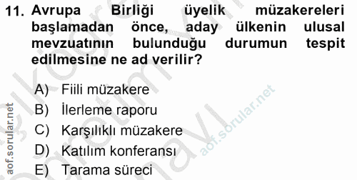 11. soru: Avrupa Birliği üyelik müzakereleri başlamadan önce, aday ülkenin ulusal mevzuatının bulunduğu durumun tespit edilmesi…