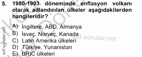 5. soru: 1980-1993 döneminde enflasyon volkanı olarak adlandırılan ülkeler aşağıdakilerden hangileridir? A) Ingiltere, ABD, Al…