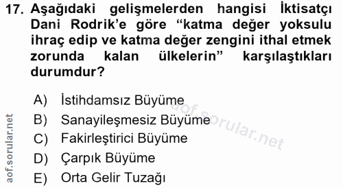 17. soru: Aşağıdaki gelişmelerden hangisi İktisatçı Dani Rodrik'e göre "katma değer yoksulu ihraç edip ve katma değer zengini i…