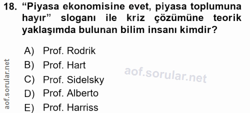 18. soru: "Piyasa ekonomisine evet, piyasa toplumuna hayır" sloganı ile kriz çözümüne teorik yaklaşımda bulunan bilim insanı ki…