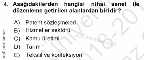 4. soru: Aşağıdakilerden hangisi nihai senet ile düzenleme getirilen alanlardan biridir? A) Patent sözleşmeleri B) Hizmetler s…
