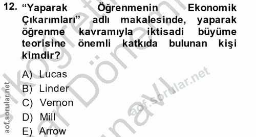 12. soru: "Yaparak Öğrenmenin Ekonomik Çıkarımları" adlı makalesinde, yaparak öğrenme kavramıyla iktisadi büyüme teorisine önem…
