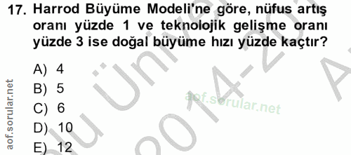 17. soru: Harrod Büyüme Modeli'ne göre, nüfus artış oranı yüzde 1 ve teknolojik gelişme oranı yüzde 3 ise doğal büyüme hızı yüz…