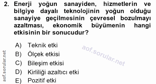 2. soru: Enerji yoğun sanayiden, hizmetlerin ve bilgiye dayalı teknolojinin yoğun olduğu sanayiye geçilmesinin çevresel bozulm…
