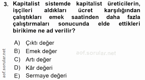 3. soru: Kapitalist sistemde kapitalist üreticilerin, işçileri aldıkları ücret karşılığından çalıştıkları emek saatinden daha…