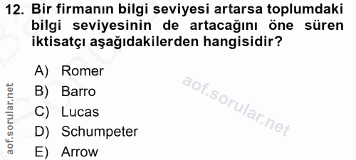12. soru: Bir firmanın bilgi seviyesi artarsa toplumdaki bilgi seviyesinin de artacağını öne süren iktisatçı aşağıdakilerden ha…