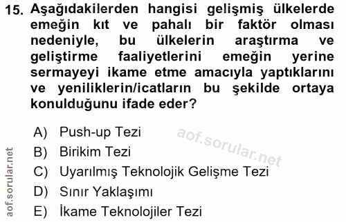 15. soru: Aşağıdakilerden hangisi gelişmiş ülkelerde emeğin kıt ve pahalı bir faktör olması nedeniyle, bu ülkelerin araştırma v…