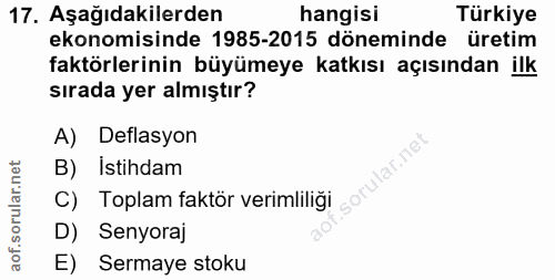 17. soru: Aşağıdakilerden hangisi Türkiye ekonomisinde 1985-2015 döneminde üretim faktörlerinin büyümeye katkısı açısından ilk…
