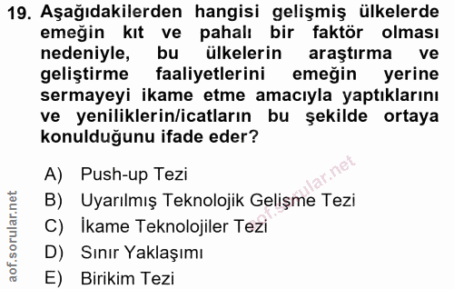 19. soru: Aşağıdakilerden hangisi gelişmiş ülkelerde emeğin kıt ve pahalı bir faktör olması nedeniyle, bu ülkelerin araştırma v…