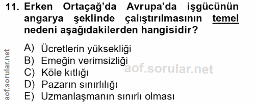 11. soru: Erken Ortaçağ'da Avrupa'da işgücünün angarya şeklinde çalıştırılmasının temel nedeni aşağıdakilerden hangisidir? A) Ü…