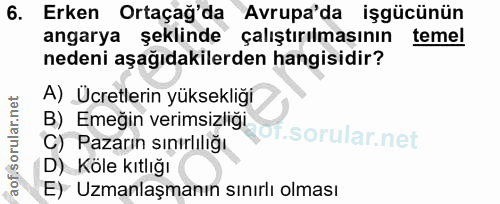 6. soru: Erken Ortaçağ'da Avrupa'da işgücünün angarya şeklinde çalıştırılmasının temel nedeni aşağıdakilerden hangisidir? A) Ü…