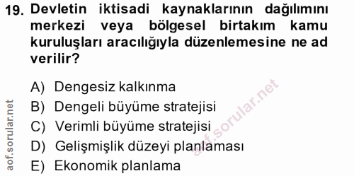 19. soru: Devletin iktisadi kaynaklarının dağılımını merkezi veya bölgesel birtakım kamu kuruluşları aracılığıyla düzenlemesine…