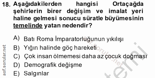 18. soru: Aşağıdakilerden hangisi Ortaçağda şehirlerin birer değişim ve imalat yeri haline gelmesi sonucu süratle büyümesinin t…
