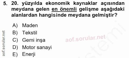 5. soru: 20. yüzyılda ekonomik kaynaklar açısından meydana gelen en önemli gelişme aşağıdaki alanlardan hangisinde meydana gel…