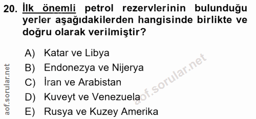 20. soru: Ilk önemli petrol rezervlerinin bulunduğu yerler aşağıdakilerden hangisinde birlikte ve doğru olarak verilmiştir? A)…