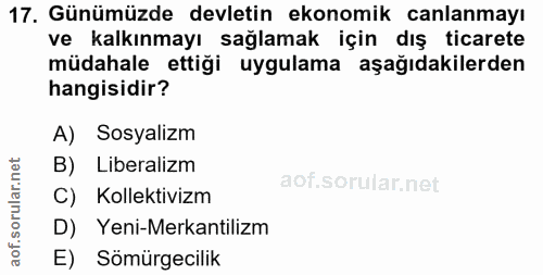 17. soru: Günümüzde devletin ekonomik canlanmayı ve kalkınmayı sağlamak için dış ticarete müdahale ettiği uygulama aşağıdakiler…