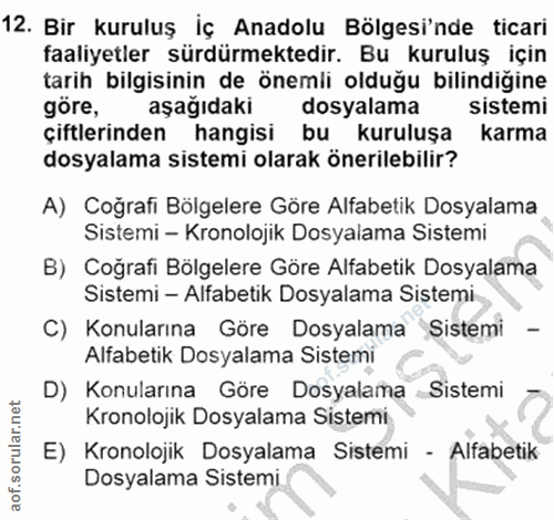 12. soru: Bir kuruluş İç Anadolu Bölgesi'nde ticari faaliyetler sürdürmektedir. Bu kuruluş için tarih bilgisinin de önemli oldu…