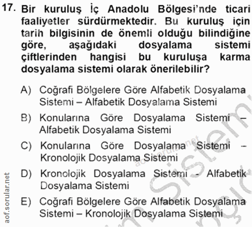 17. soru: Bir kuruluş İç Anadolu Bölgesi'nde ticari faaliyetler sürdürmektedir. Bu kuruluş için tarih bilgisinin de önemli oldu…