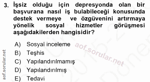 3. soru: İşsiz olduğu için depresyonda olan bir başvurana nasıl iş bulabileceği konusunda destek vermeye ve özgüvenini artırma…