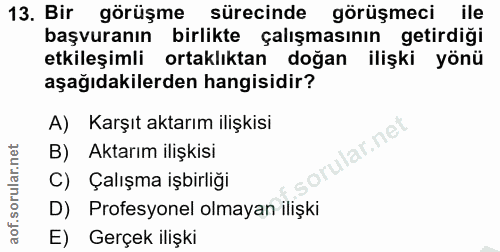 13. soru: Bir görüşme sürecinde görüşmeci ile başvuranın birlikte çalışmasının getirdiği etkileşimli ortaklıktan doğan ilişki y…