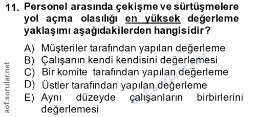 11. soru: Personel arasında çekişme ve sürtüşmelere yol açma olasılığı en yüksek değerleme yaklaşımı aşağıdakilerden hangisidir…