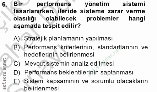 6. soru: Bir performans yönetim sistemi tasarlanırken, ileride sisteme zarar verme olasılığı olabilecek problemler hangi aşama…