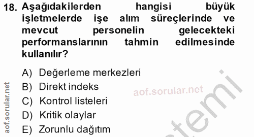 18. soru: Aşağıdakilerden hangisi büyük işletmelerde işe alım süreçlerinde ve mevcut personelin gelecekteki performanslarının t…