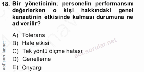 18. soru: Bir yöneticinin, personelin performansını değerlerken o kişi hakkındaki genel kanaatinin etkisinde kalması durumuna n…