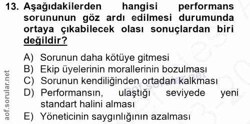 13. soru: Aşağıdakilerden hangisi performans sorununun göz ardı edilmesi durumunda ortaya çıkabilecek olası sonuçlardan biri de…