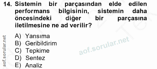 14. soru: Sistemin bir parçasından elde edilen performans bilgisinin, sistemin daha öncesindeki diğer parçasına iletilmesine ne…