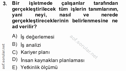 3. soru: Bir işletmede çalışanlar tarafından gerçekleştirilecek tüm işlerin tanımlarının, yani neyi, nasıl ve nerede gerçekleş…