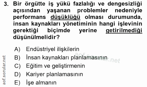 3. soru: Bir örgütte iş yükü fazlalığı ve dengesizliği açısından yaşanan problemler nedeniyle performans düşüklüğü olması duru…
