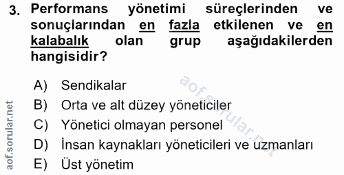 3. soru: Performans yönetimi süreçlerinden ve sonuçlarından en fazla etkilenen ve en kalabalık olan grup aşağıdakilerden hangi…