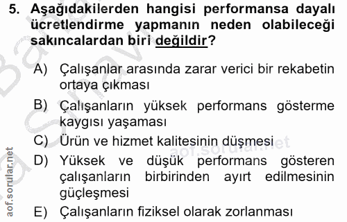 5. soru: Aşağıdakilerden hangisi performansa dayalı ücretlendirme yapmanın neden olabileceği sakıncalardan biri değildir? A) Ç…