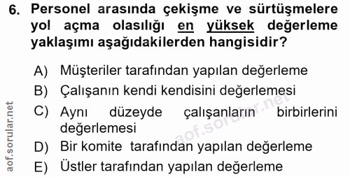 6. soru: Personel arasında çekişme ve sürtüşmelere yol açma olasılığı en yüksek değerleme yaklaşımı aşağıdakilerden hangisidir…
